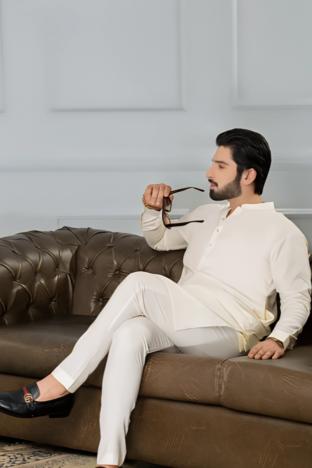 Premium 8 Pond Boski Unstitched ( CREAM )